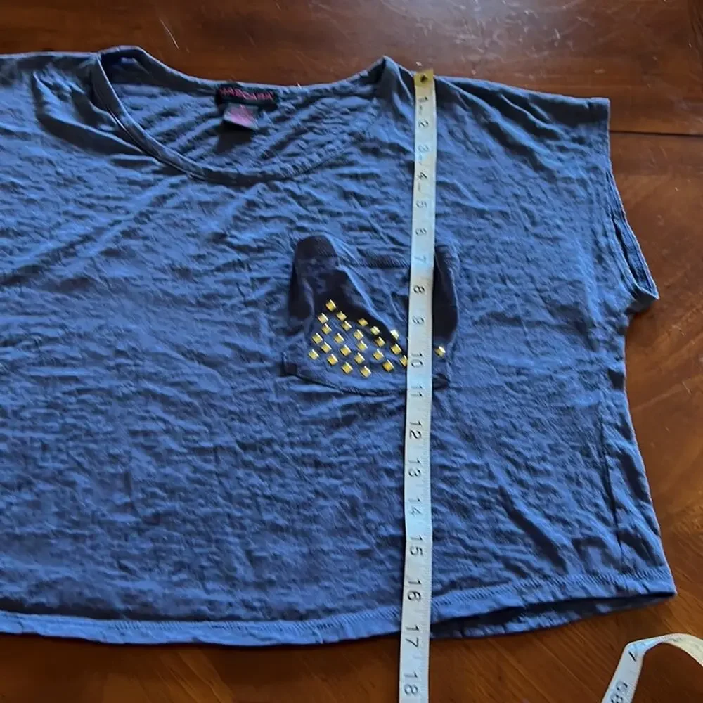 Mascara XL Blue Burnout Crop Top Studded Pocket Cropped